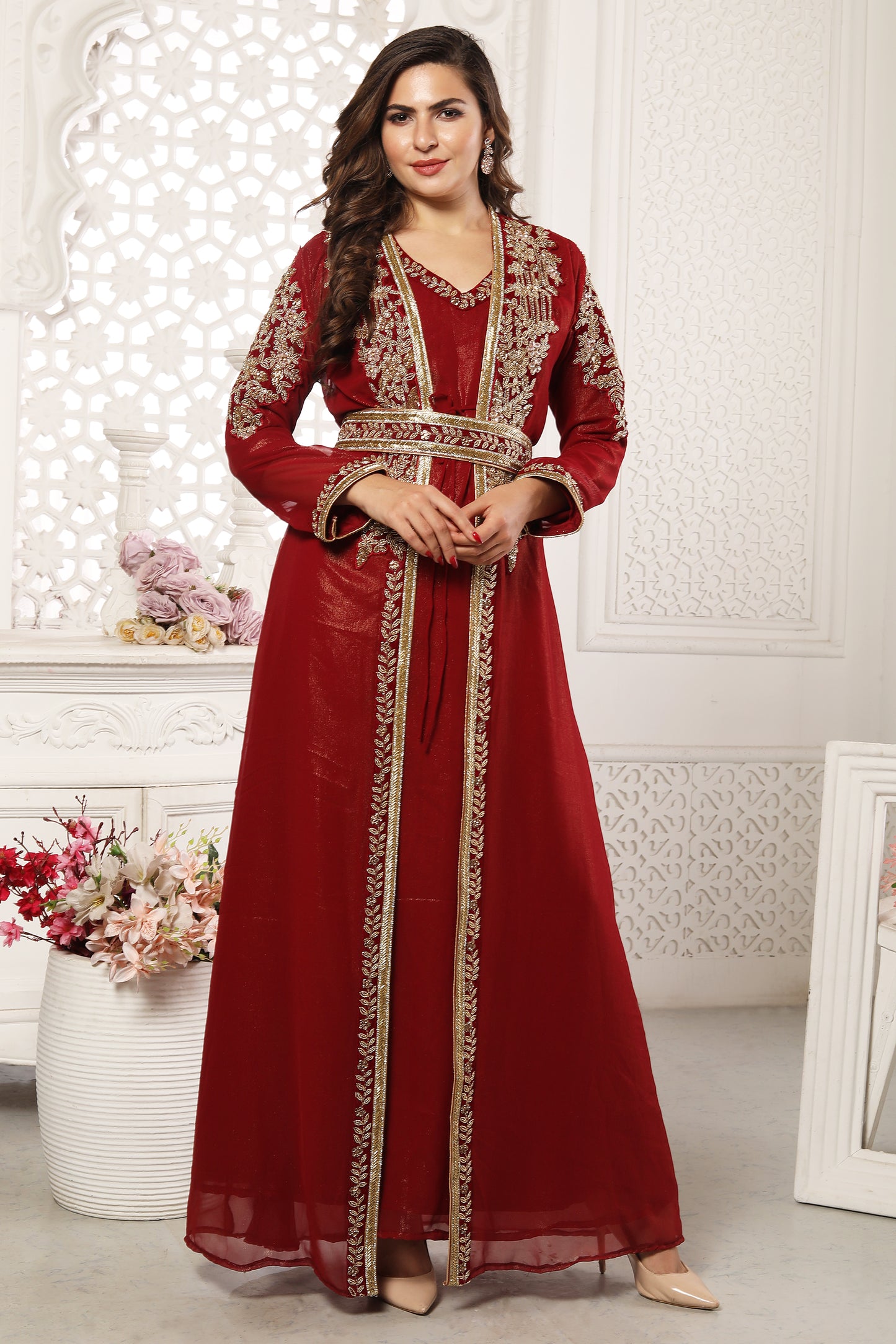 Modestwear Royale Embroidered Moroccan Kaftan By Maxim Creation - Maxim Creation