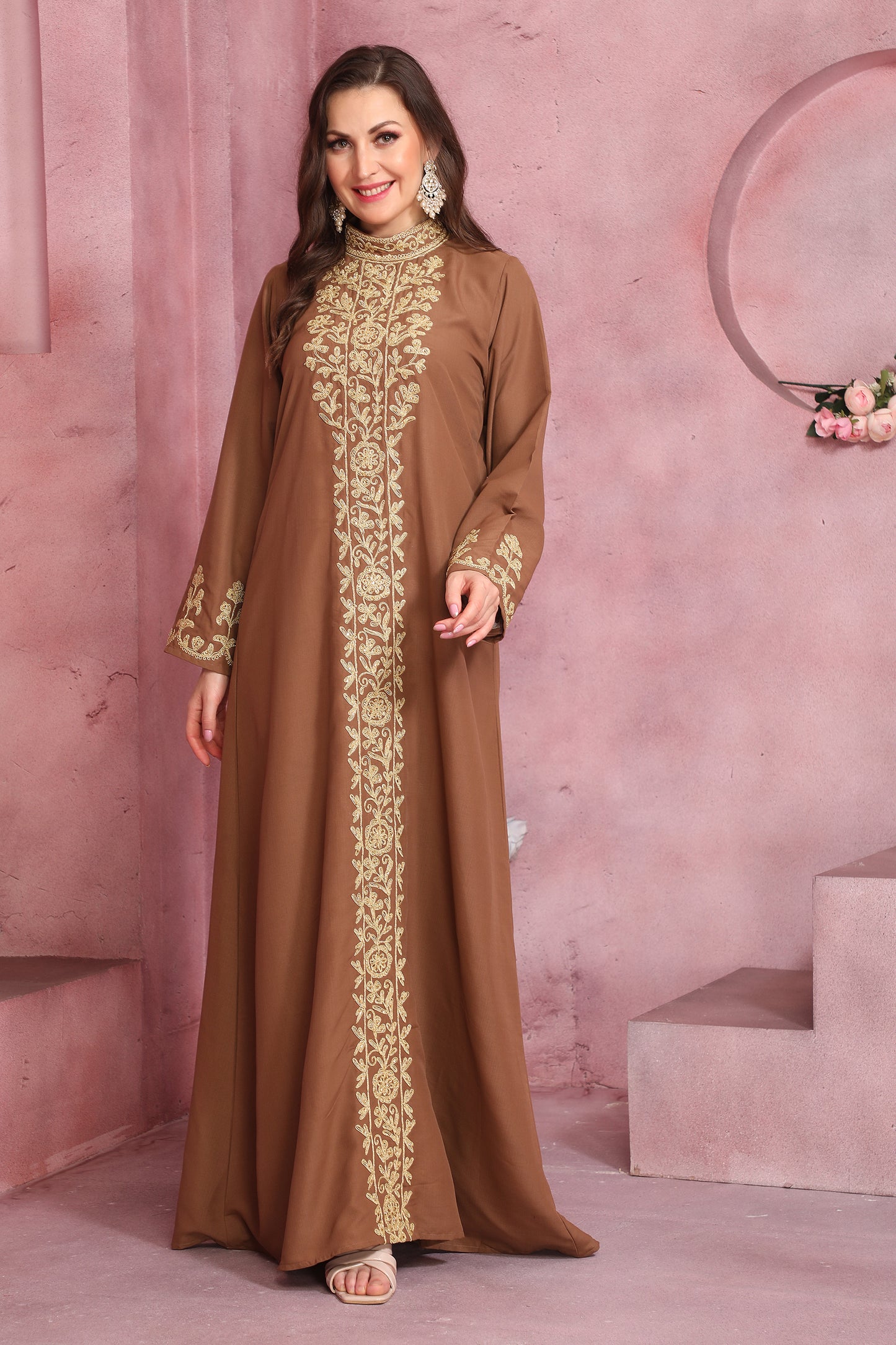 Thick Threadwork Embroidery Jalabiya with Collar for Women's Modestwear - Maxim Creation