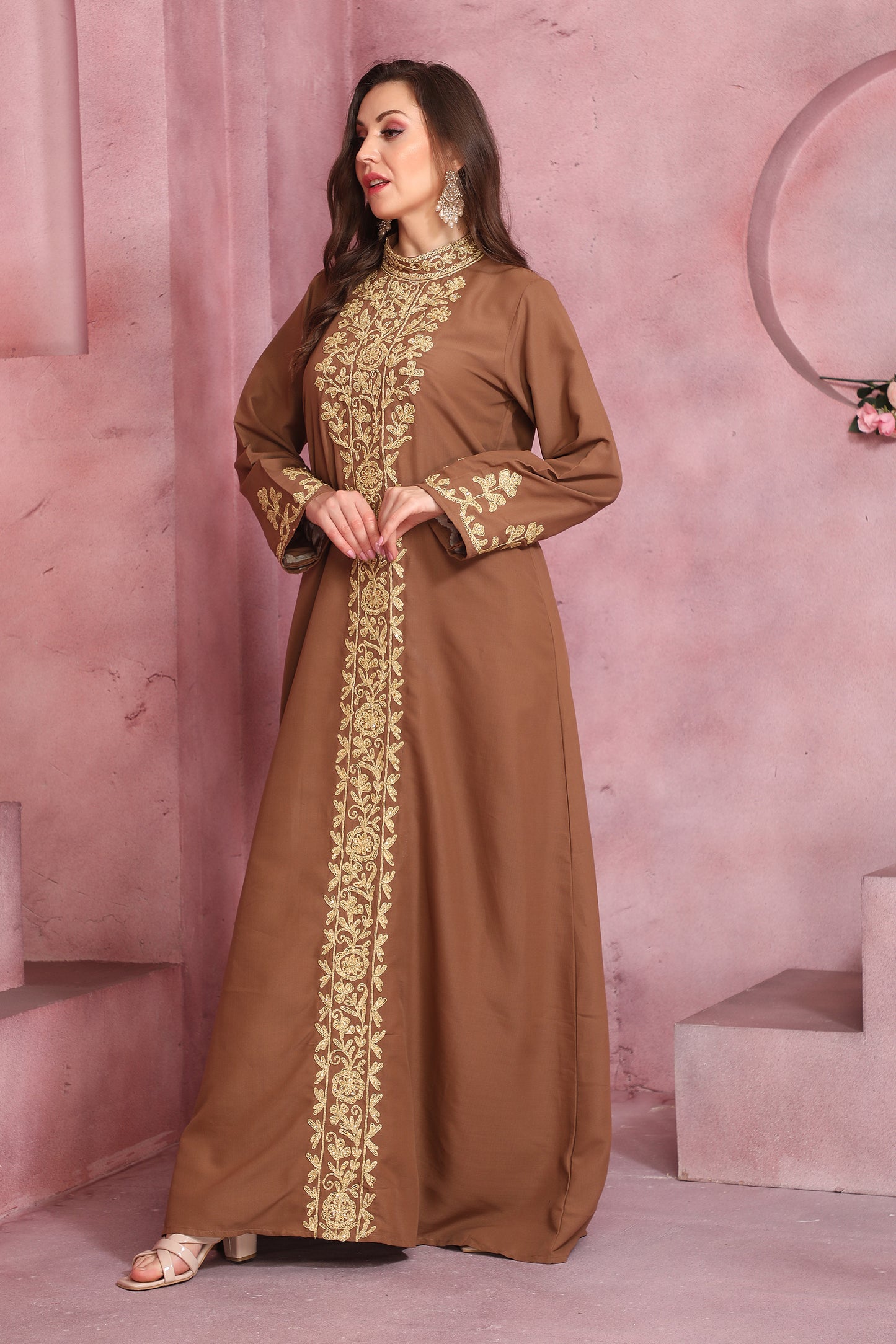 Thick Threadwork Embroidery Jalabiya with Collar for Women's Modestwear - Maxim Creation