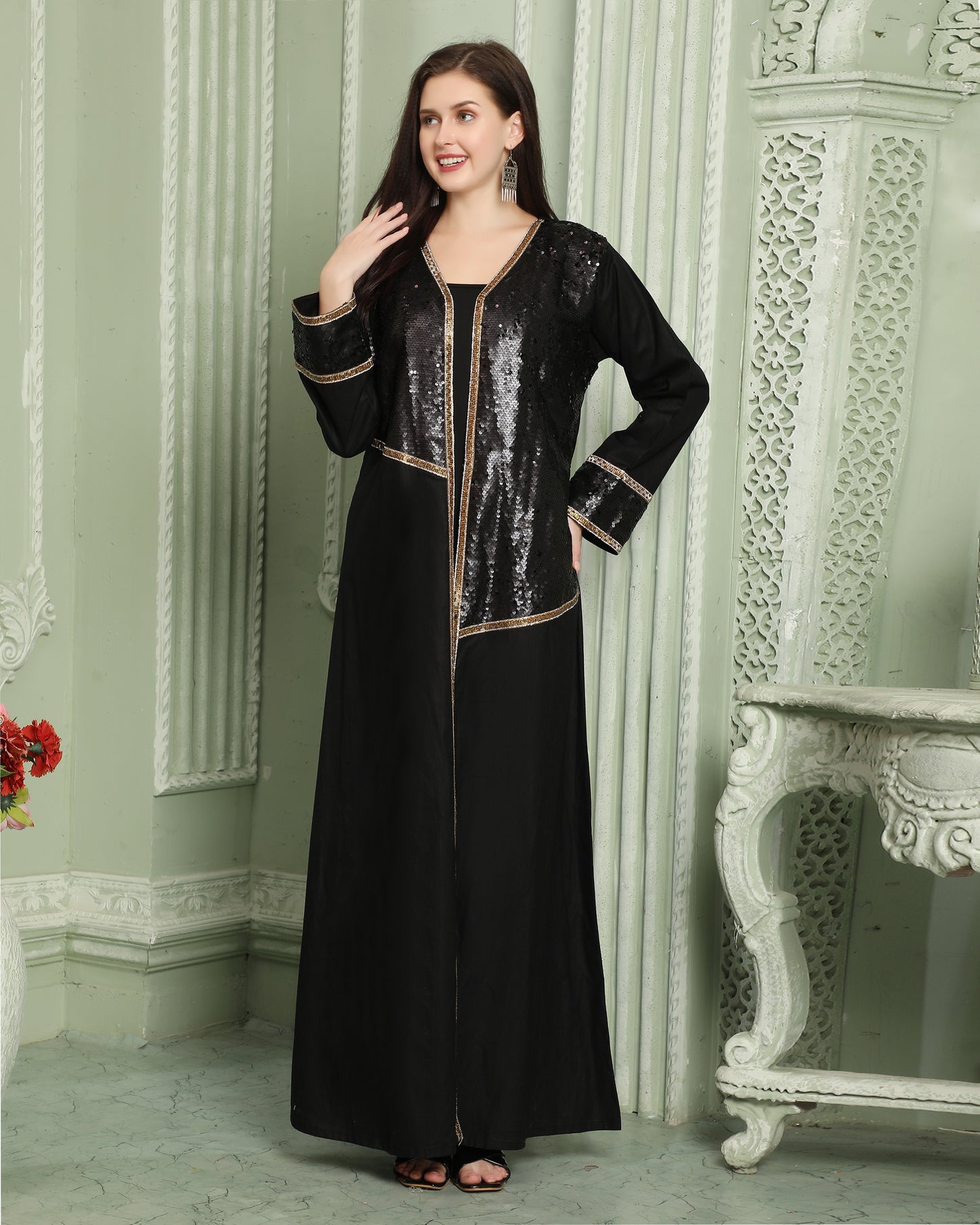 Designer Sequin Style Black Kaftan With Cut Dana Work - Maxim Creation